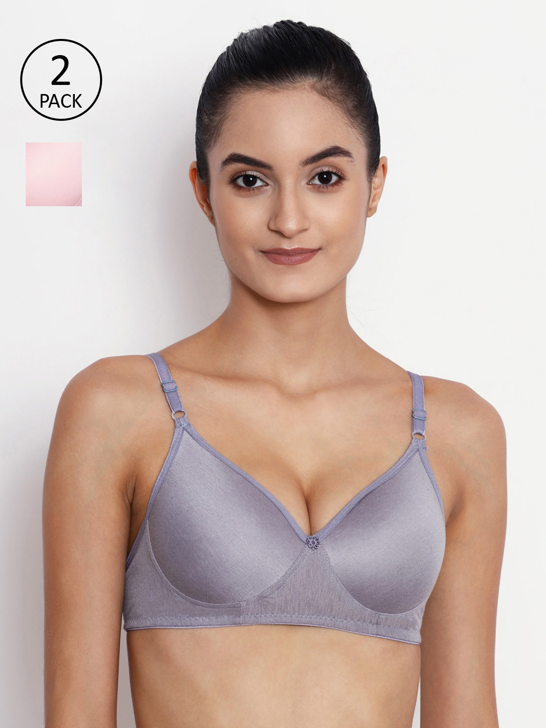 

ABELINO Pink & Grey Solid Non-Wired Lightly Padded T-shirt Bra Set of 2