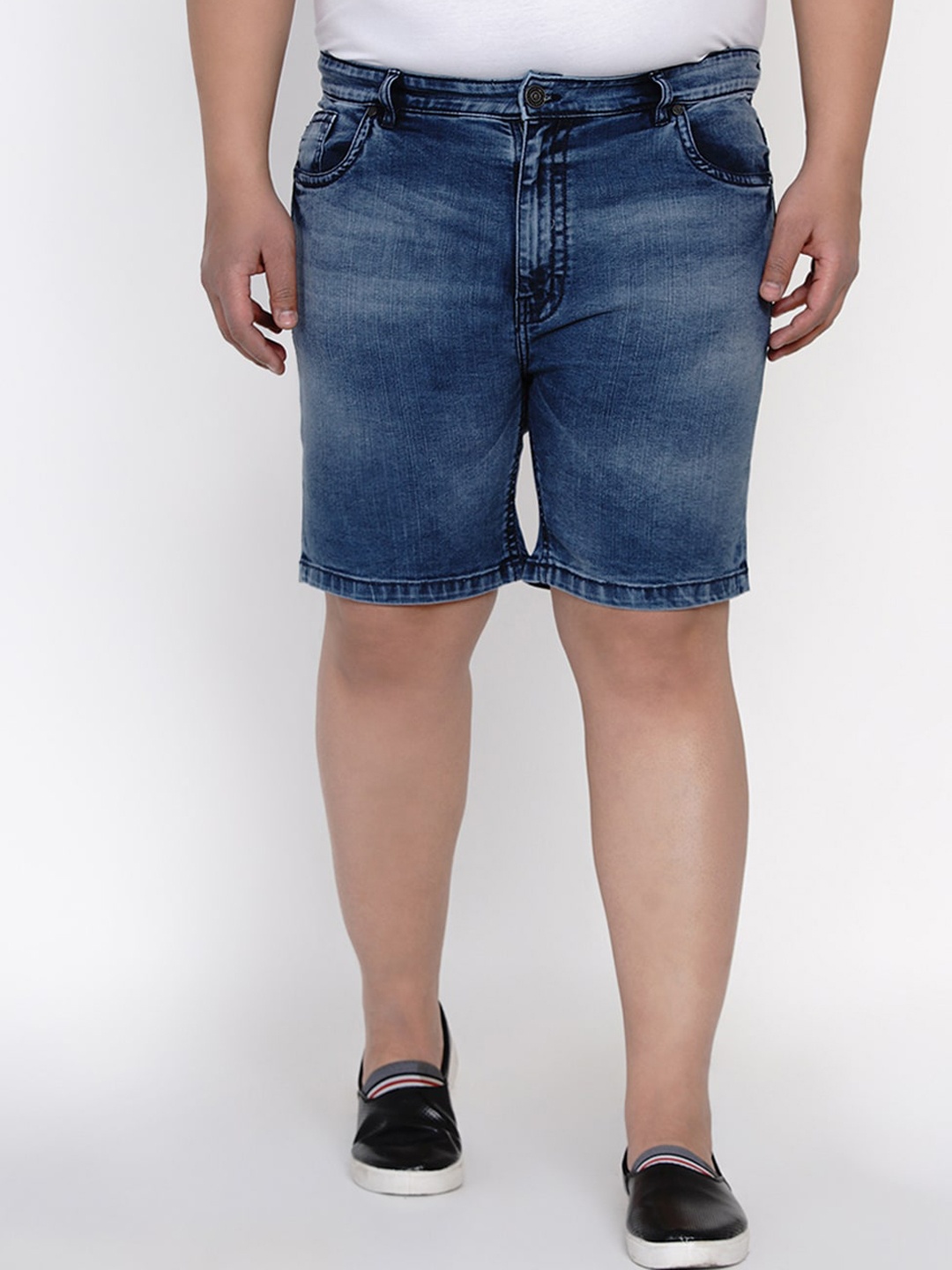 

John Pride Men Blue Washed Regular Fit Plus Size Denim Shorts