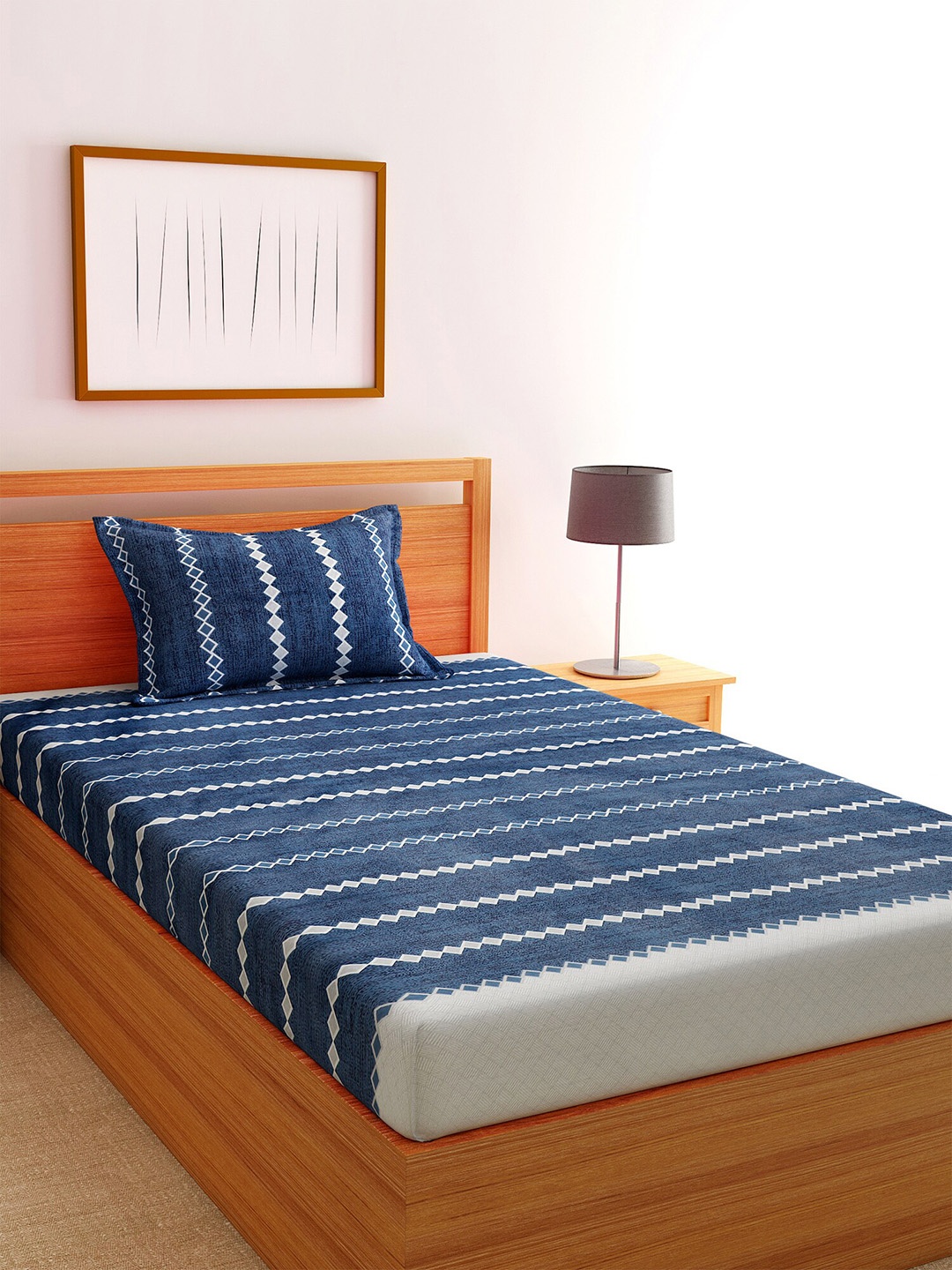 

Florida 144 TC Cotton Grey and Blue Single Bedsheet with one Pillow Covers