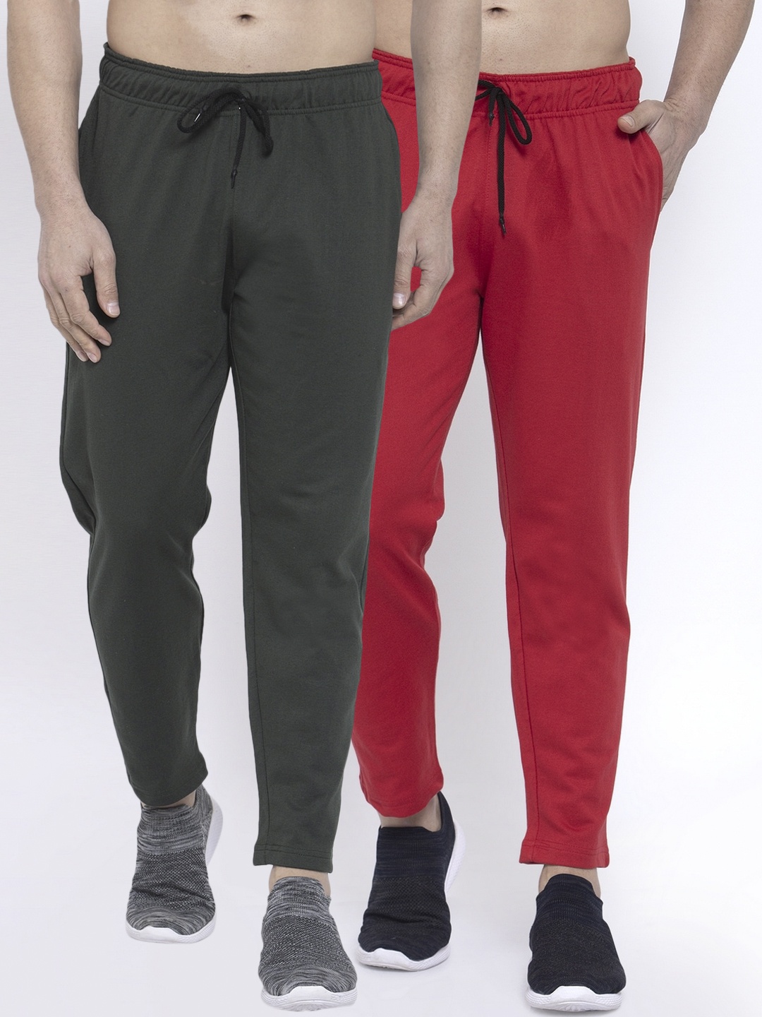 

NEUDIS Men Pack of 2 Pure Cotton Solid Track Pants, Red