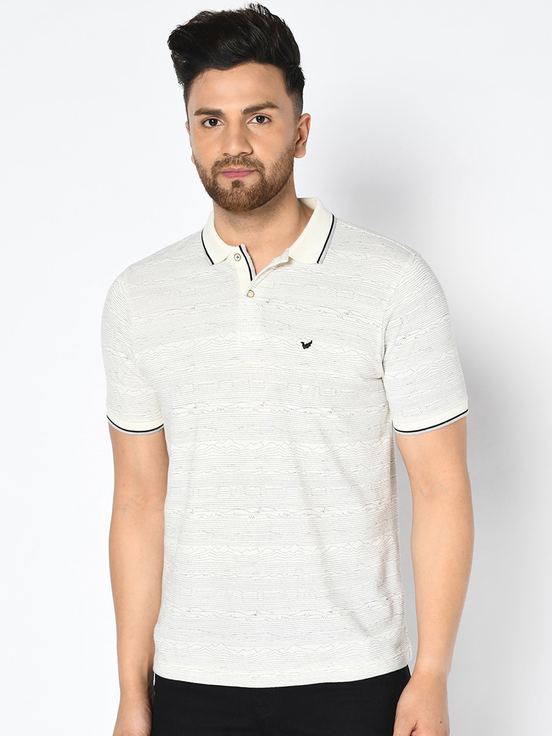 Blackberrys Men White Solid Polo Collar T-shirt, Cream