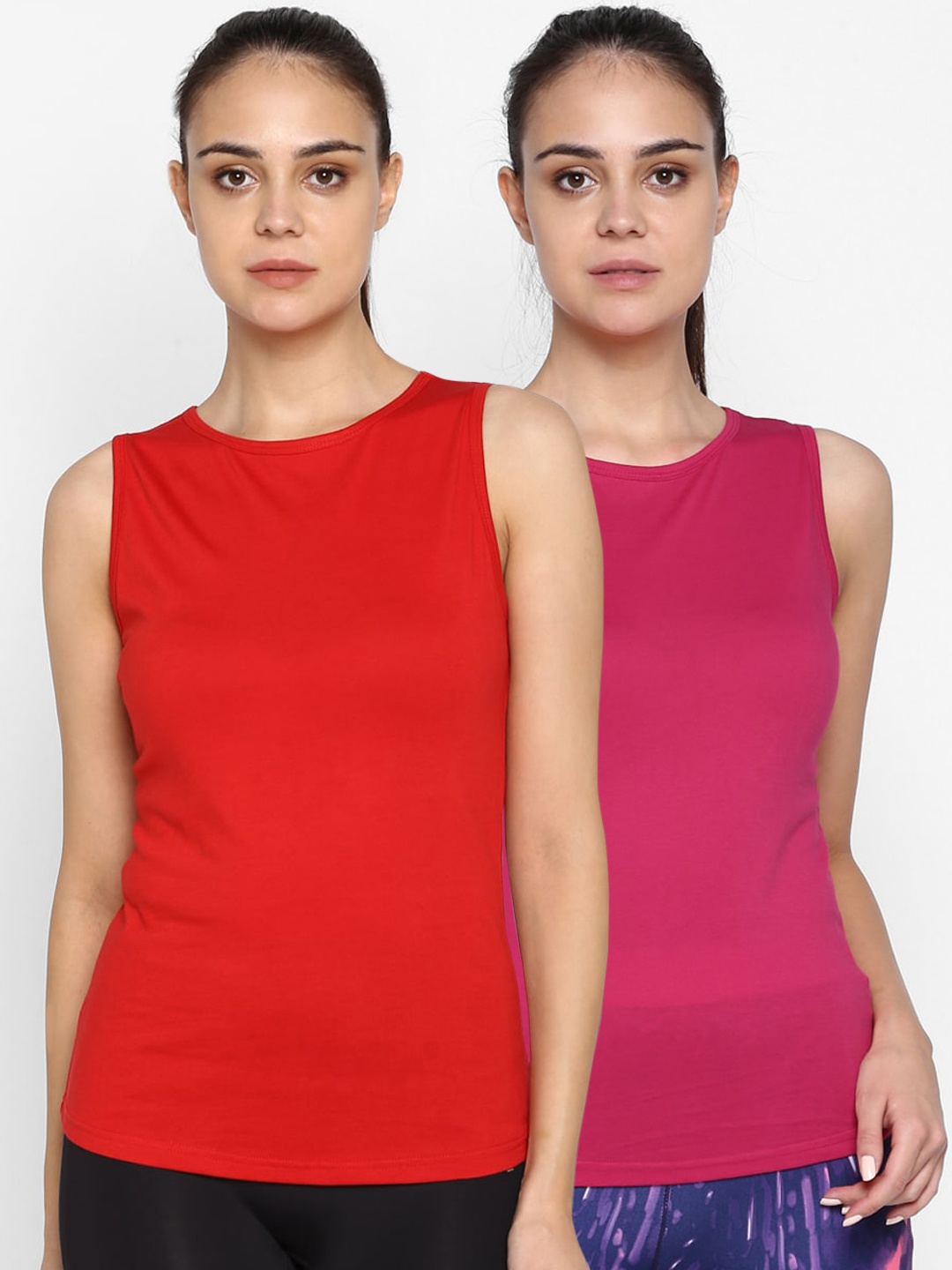 

appulse Women Multicoloured Pack of 2 Solid Round Neck T-shirt, Multi