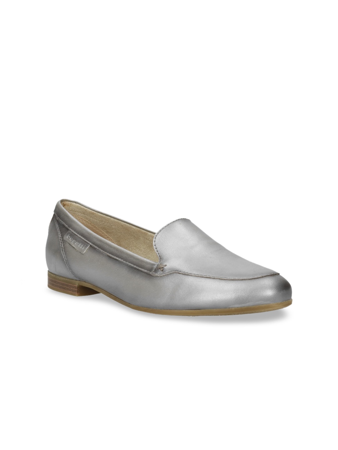 

Bugatti Women Gunmetal-Toned Solid Leather Ballerinas, Metallic