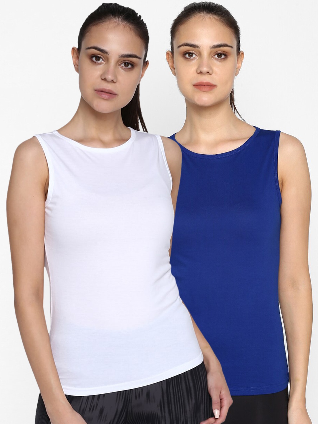 

appulse Women Pack of 2 Slim Fit Solid Round Neck T-shirts, White