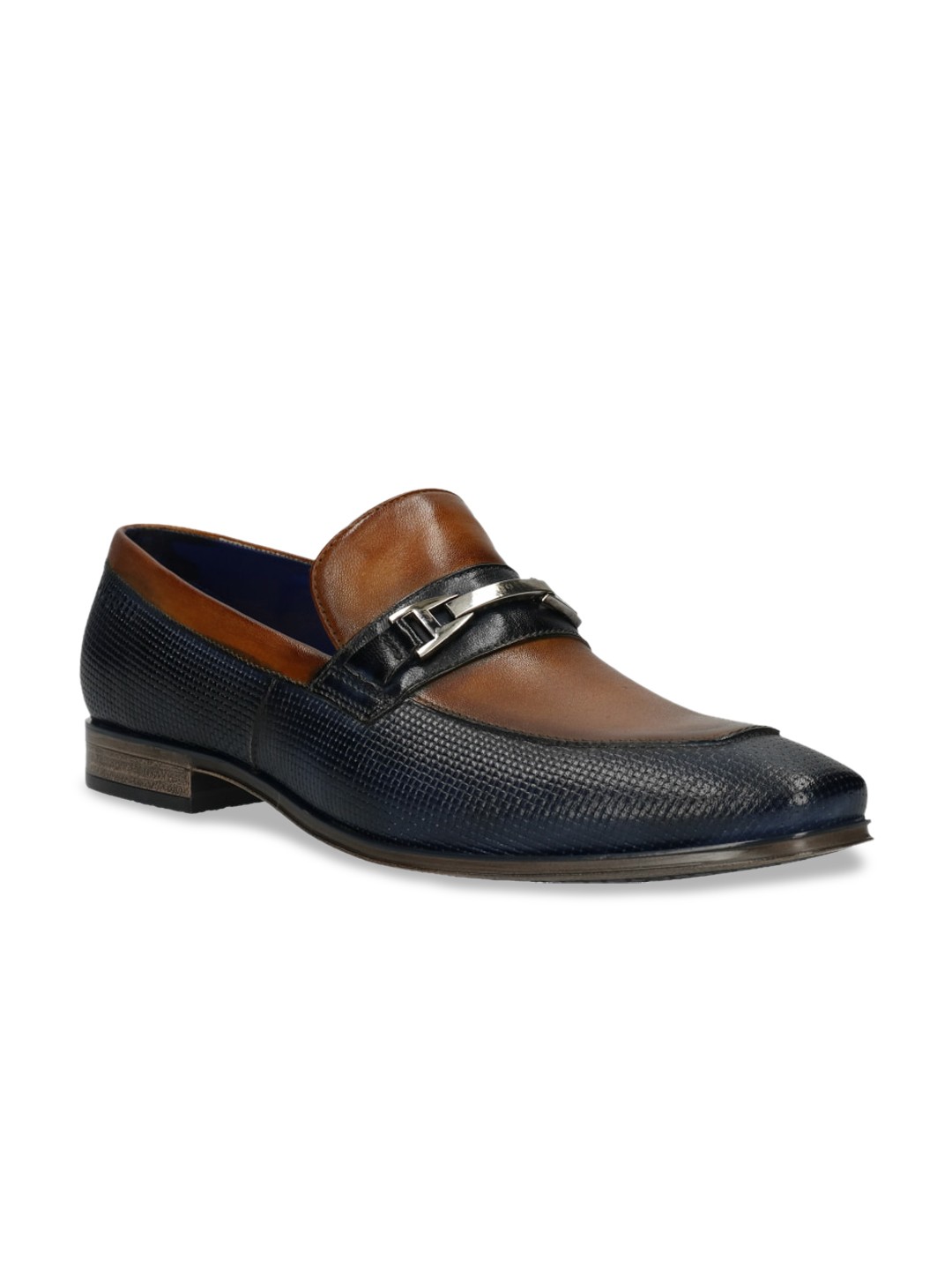 

Bugatti Men Blue & Brown Textured Leather Formal Loafers