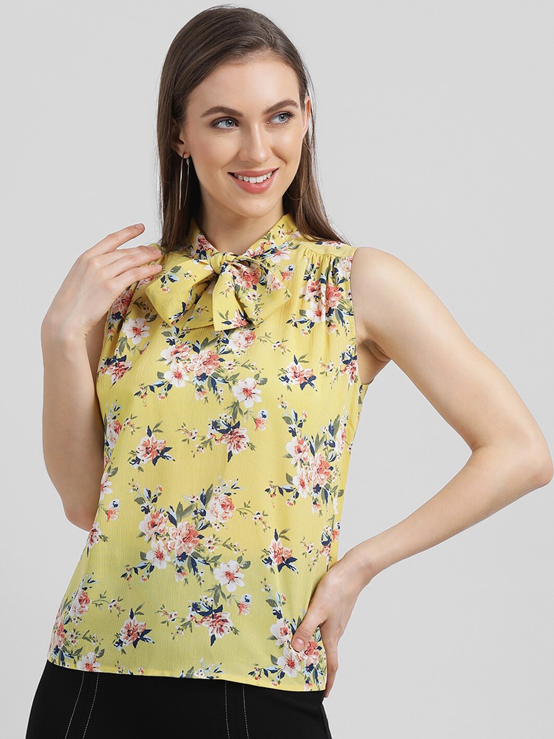 

Zink London Women Yellow & Green Floral Printed Regular Top