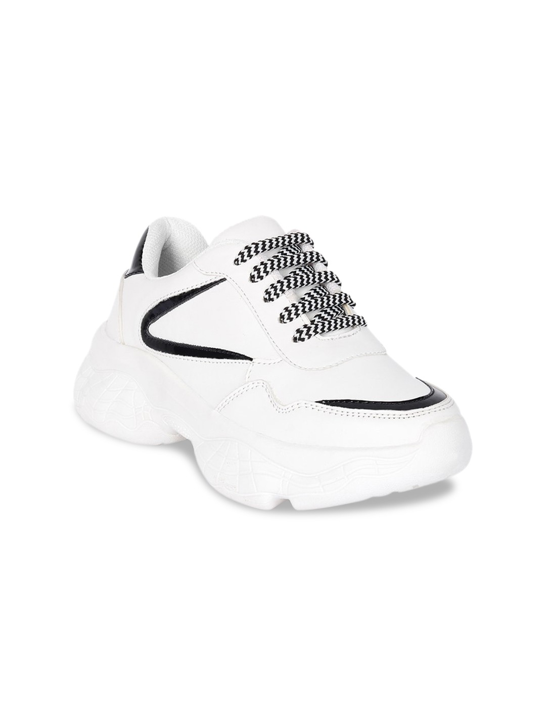 

Bella toes Women White Colourblocked Synthetic Leather Lace-Up Lightweight Sneakers Shoes