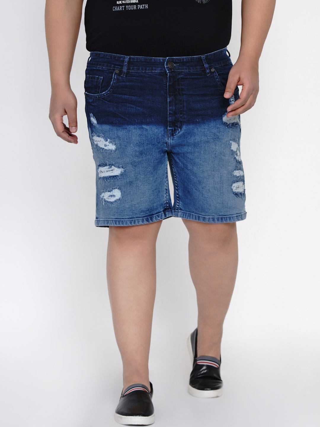 John Pride Plus Size Blue Washed Regular Fit Denim Shorts