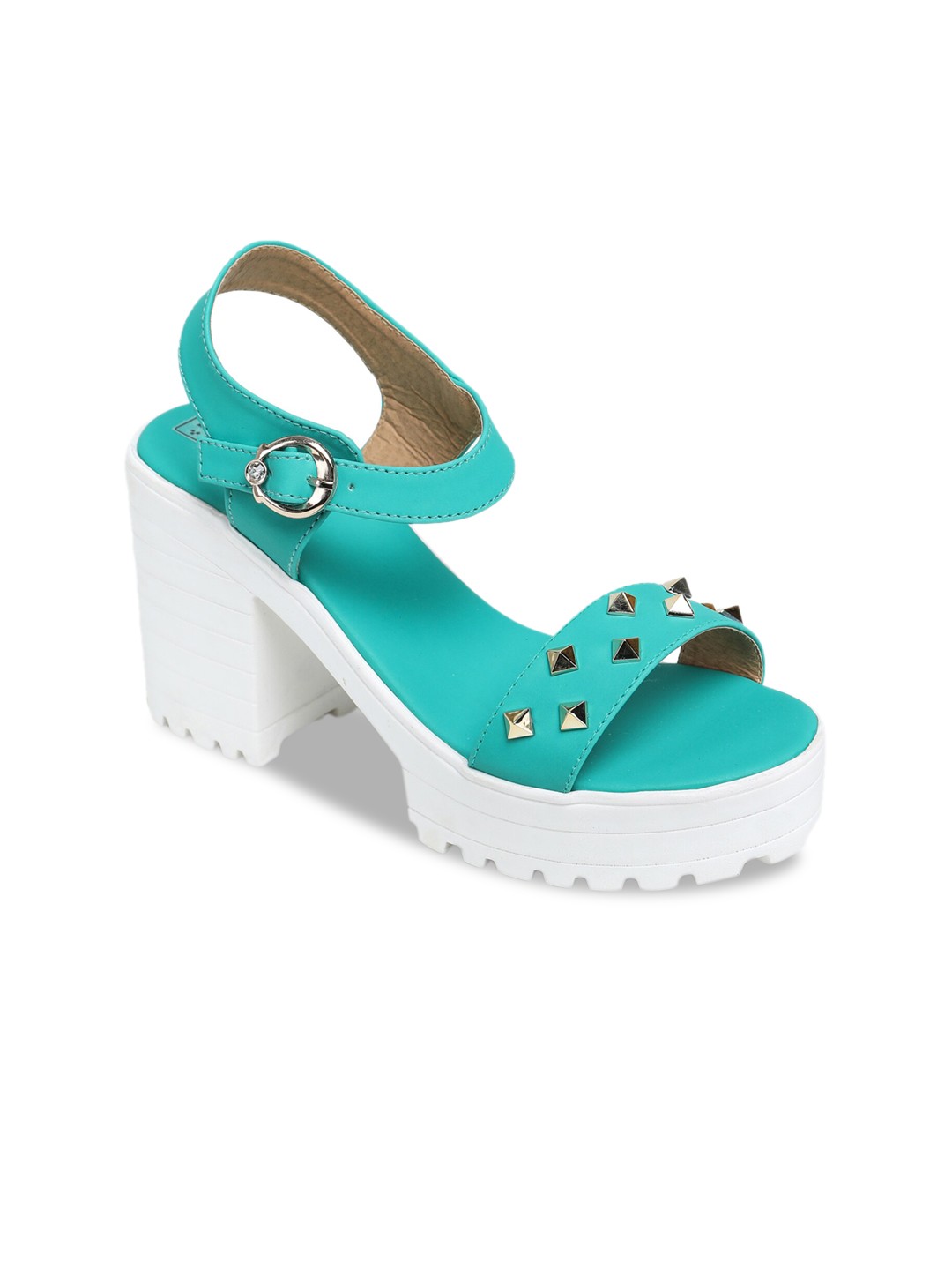 

LONDON STEPS Women Sea Green & White Embellished Platform Heels