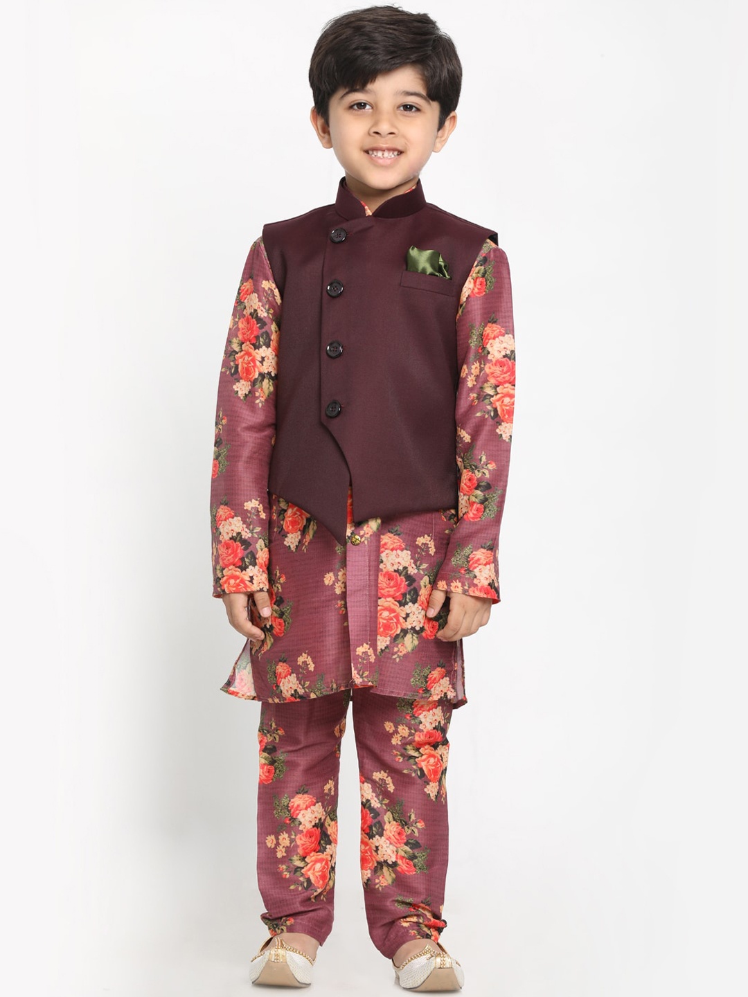 

JBN Creation Boys Burgundy Floral Printed Regular Straight Kurta & Pyjamas