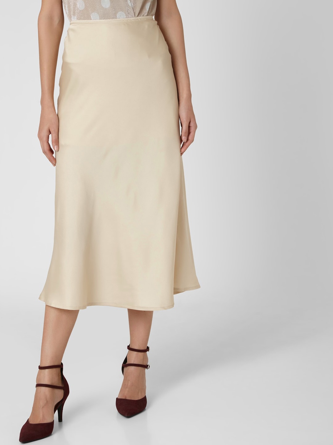 

Vero Moda Women Beige Solid A-Line Midi Skirt