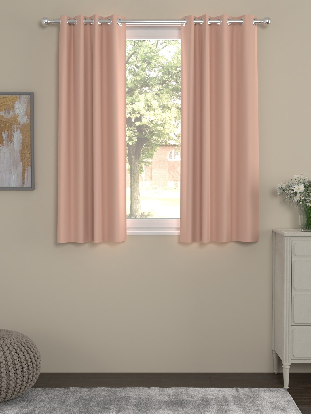 ROSARA HOME Peach-Coloured Set of 2 Window Curtains