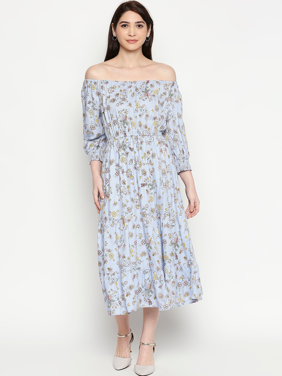 

People Women Blue Printed Fit and Flare Dress