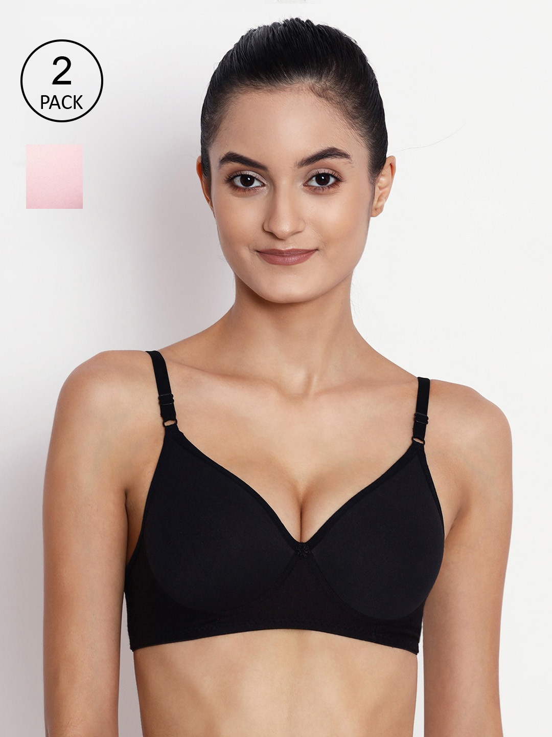 

ABELINO Pack of 2 Pink & Black Solid Lightly Padded T-shirt Bra COMBOYASHIBLACKPINK