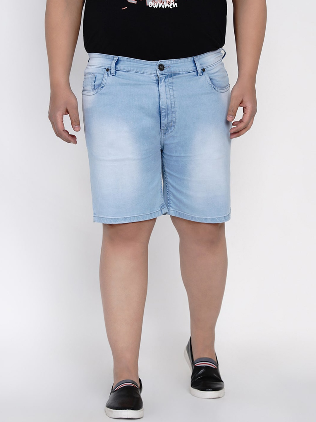 

John Pride Plus Size Men Blue Washed Regular Fit Denim Shorts