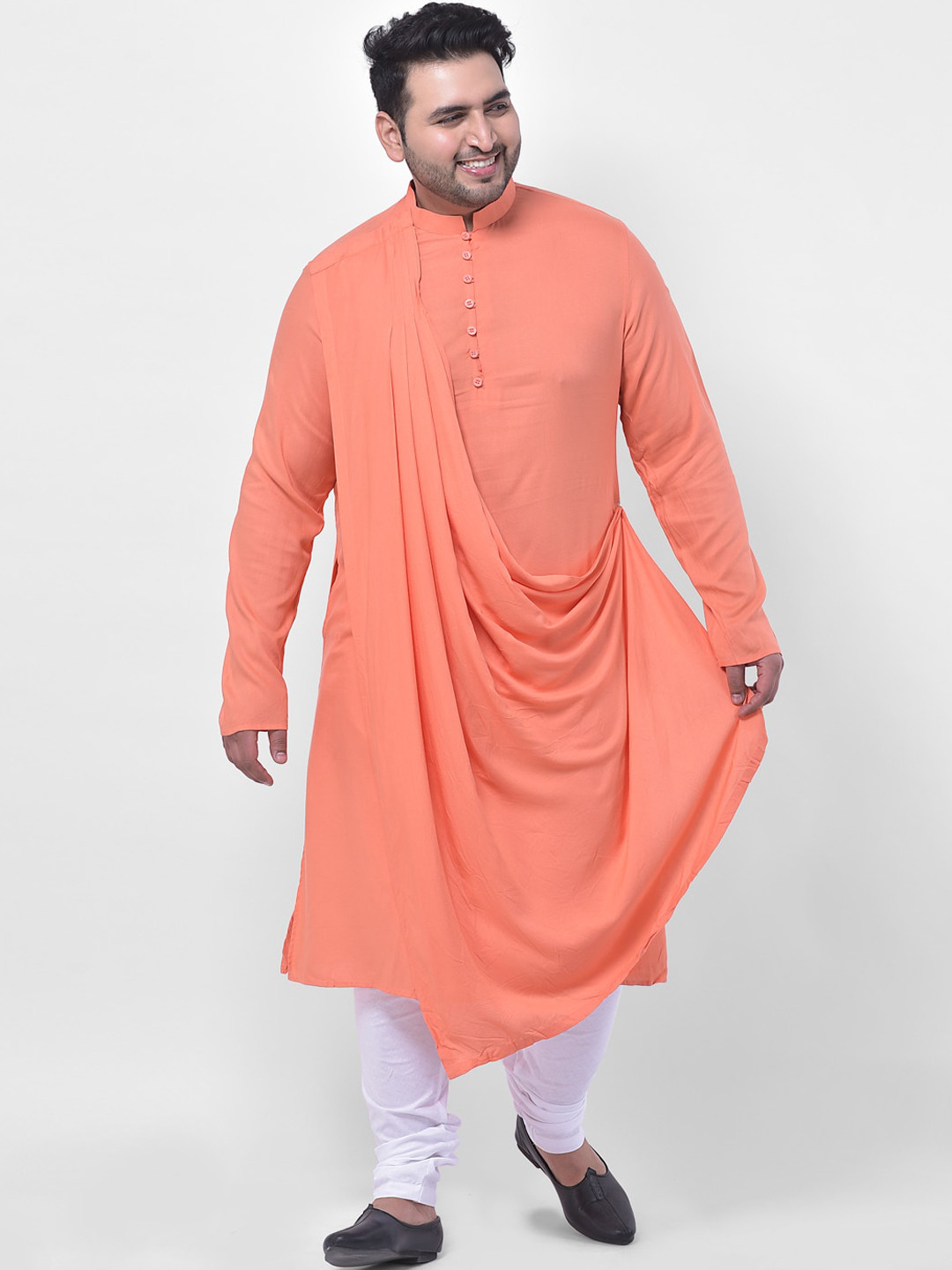 

DEYANN PLUS Men Coral Pleated Dupion Silk Kurta with Churidar