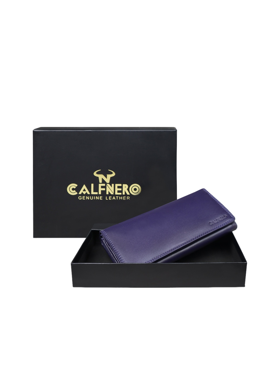 CALFNERO Women Leather Three-Fold Wallet, Blue