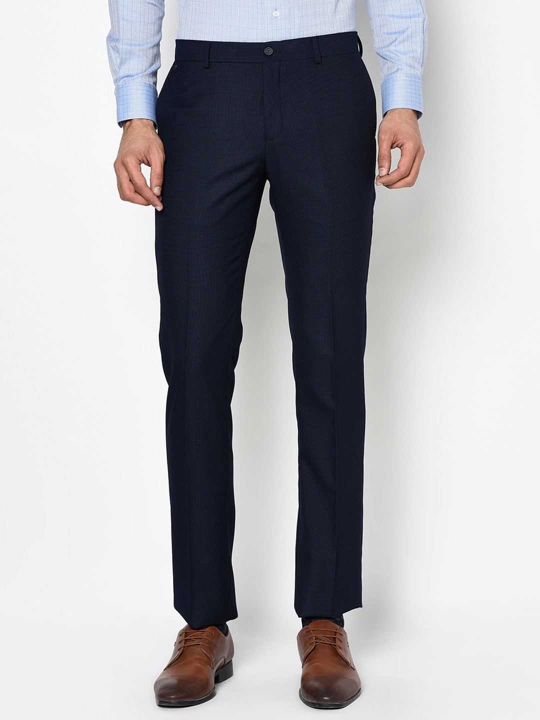 

Blackberrys Men Navy Blue B-95 Slim Fit Self Design Formal Trousers