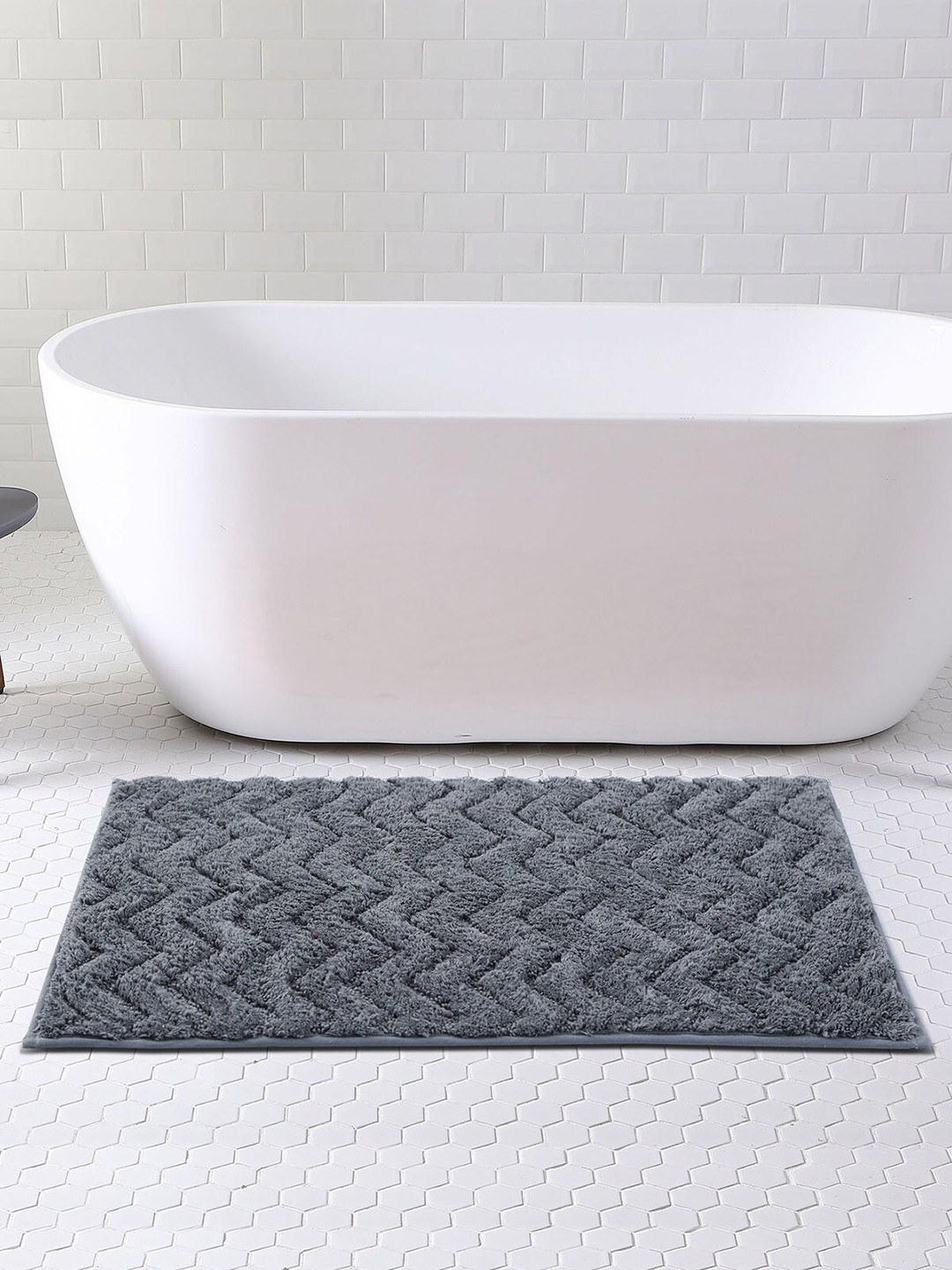 

OBSESSIONS Grey Self Design Rectangular Bath Rug