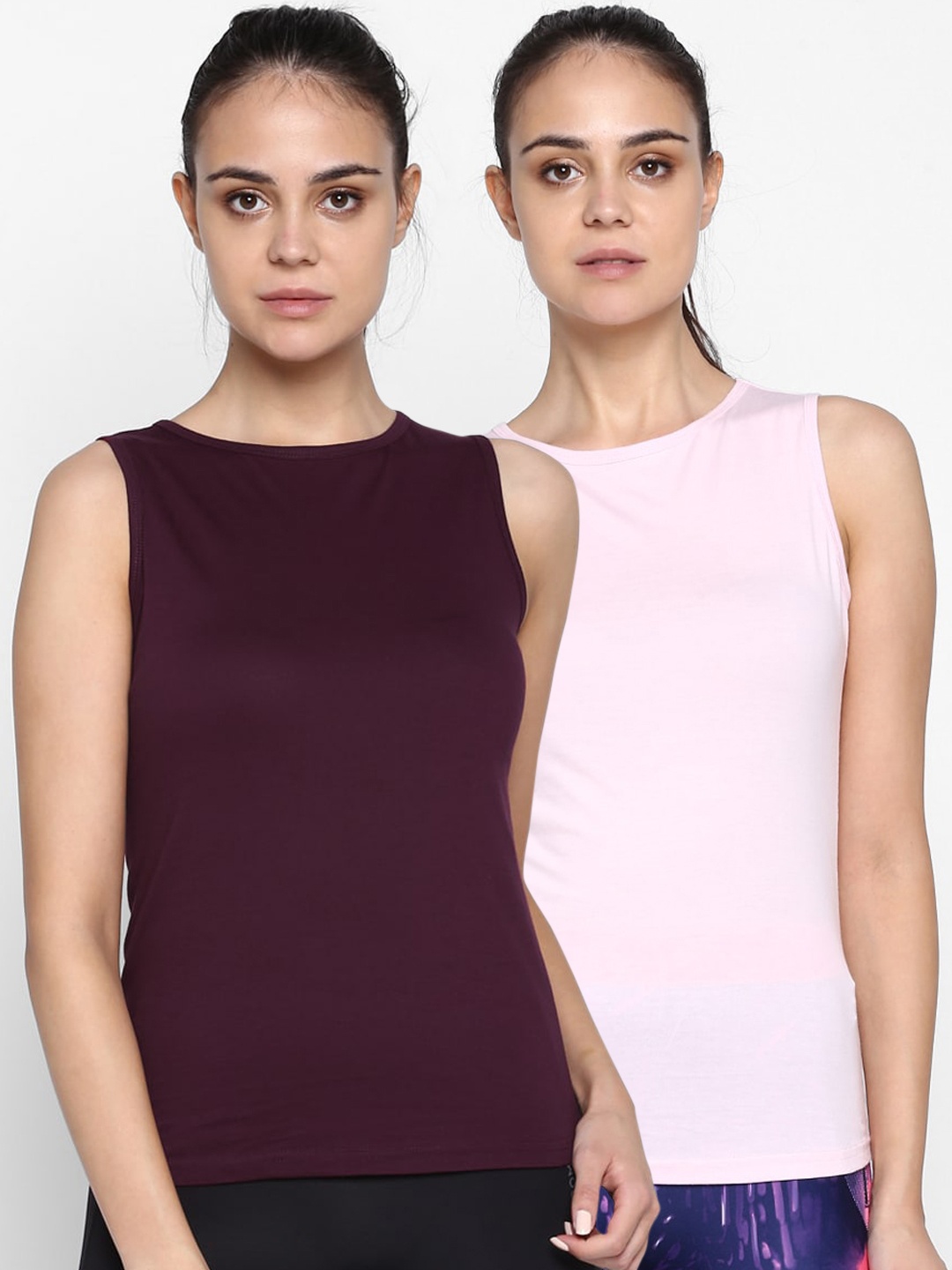 

appulse Women Pack of 2 Pink & Burgundy Solid Round Neck T-shirt