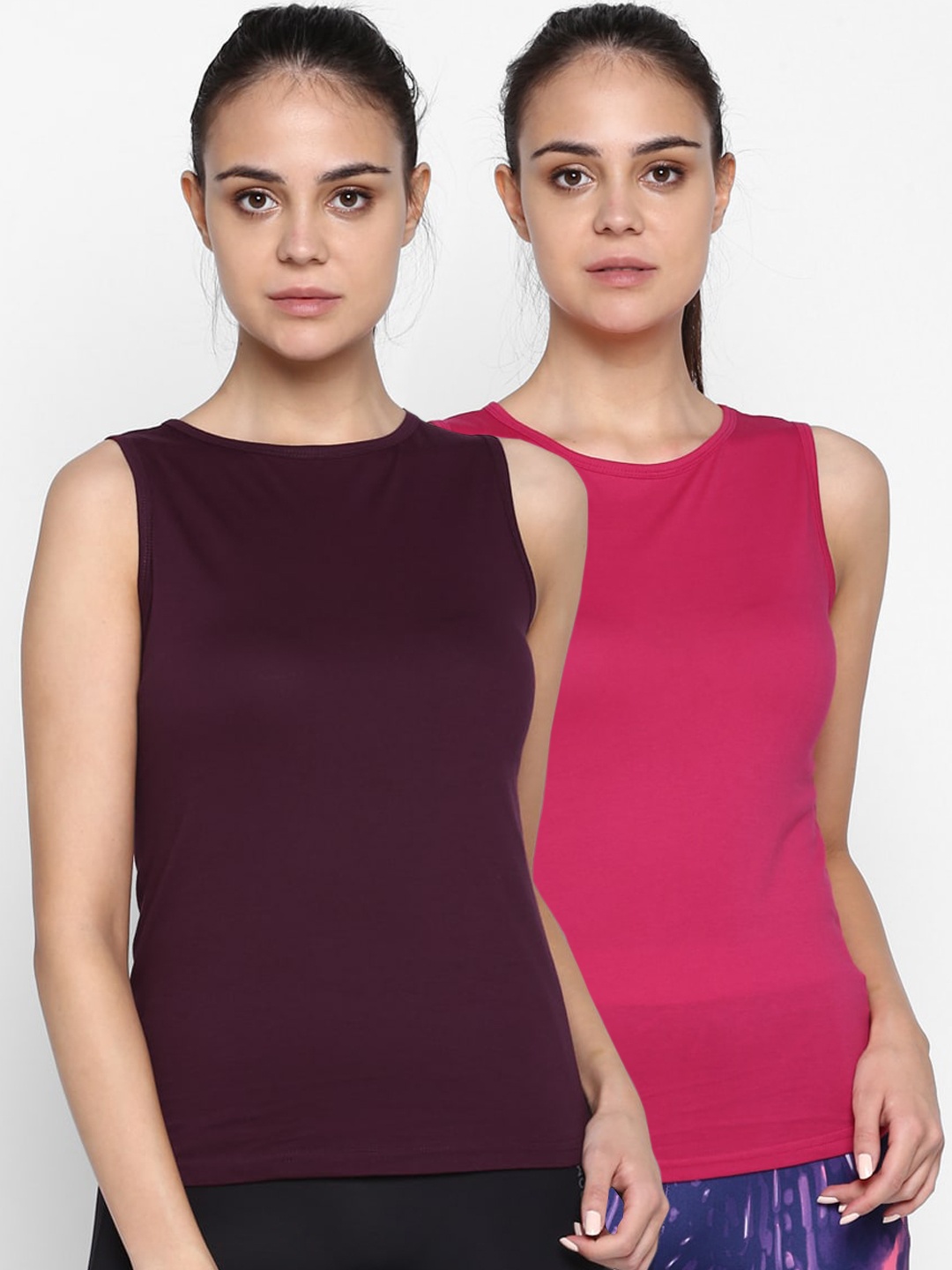 

appulse Women Pack Of 2 Solid Round Neck T-shirts, Burgundy