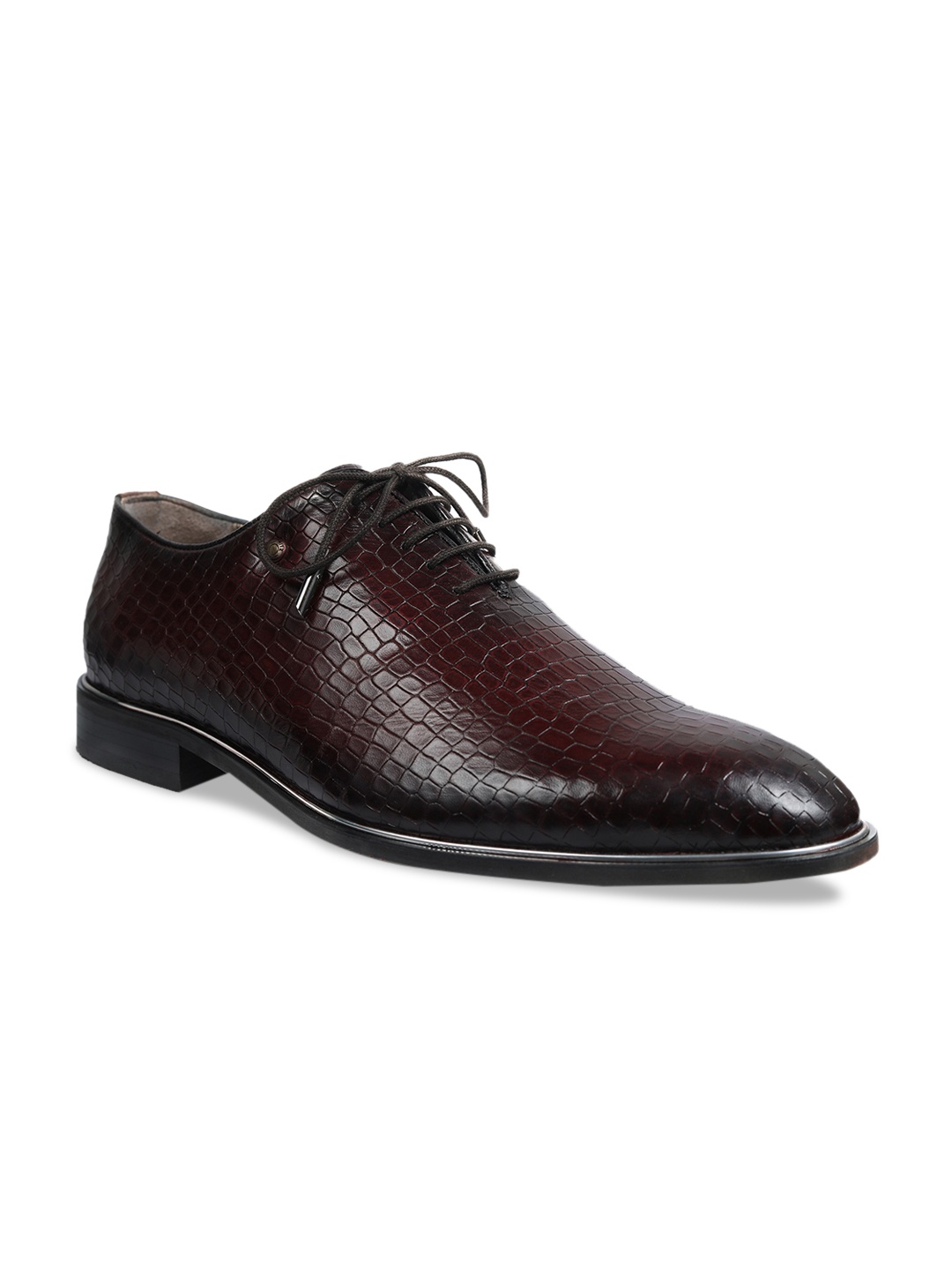 

Hitz Men Brown Textured Leather Formal Oxfords