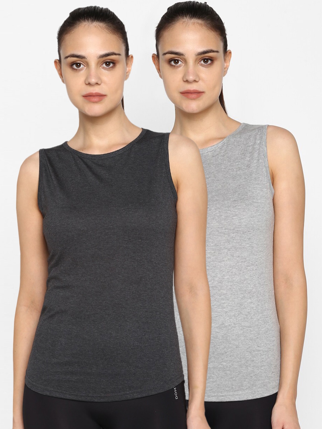 

appulse Women Grey Pack of 2 Solid Round Neck T-shirt