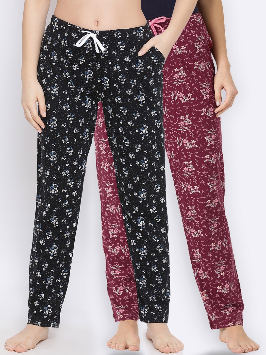 Kanvin Women Pack of 2 Floral-Printed Lounge Pants, Maroon