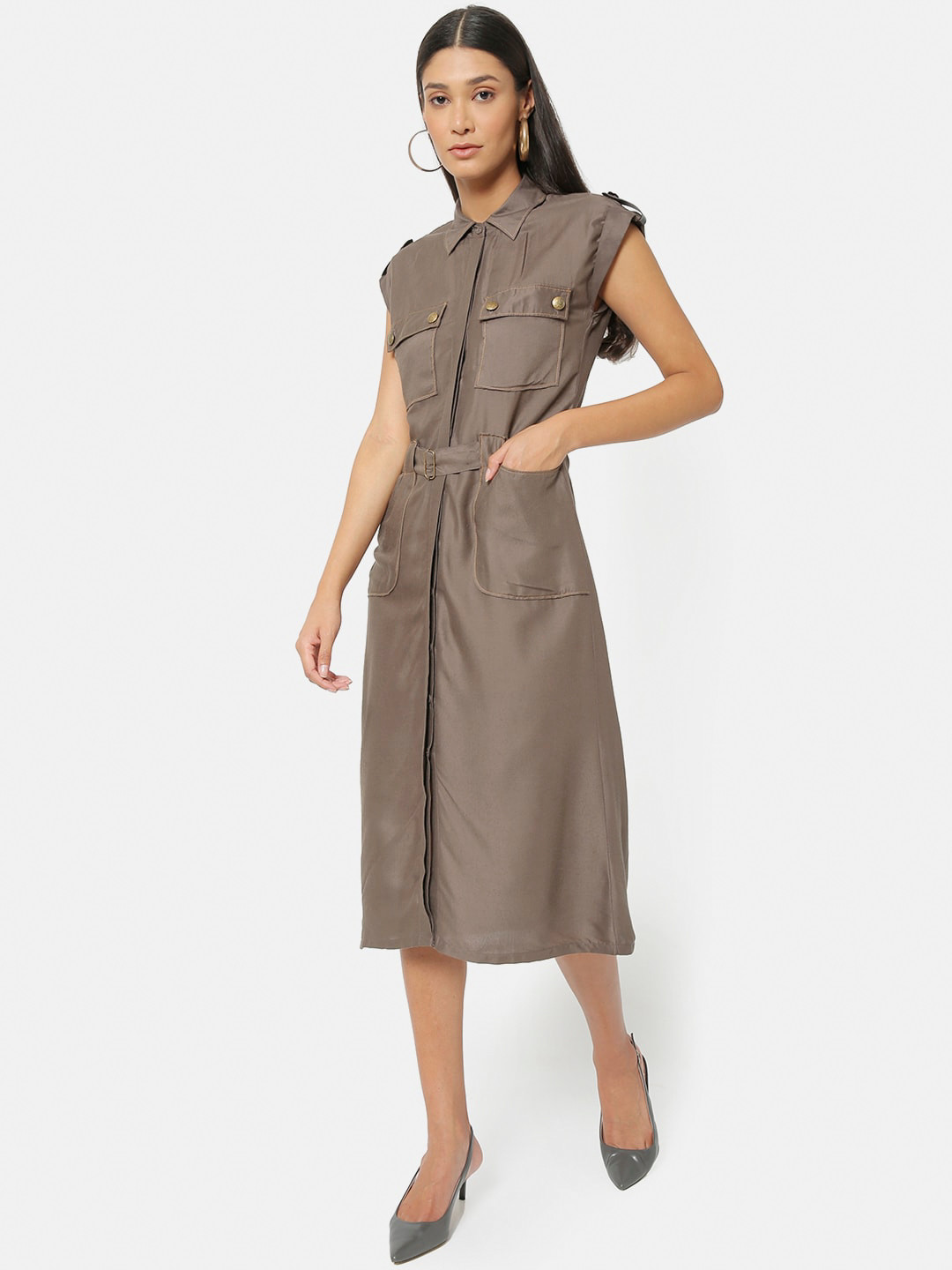 

Saaki Women Grey Solid Shirt Dress