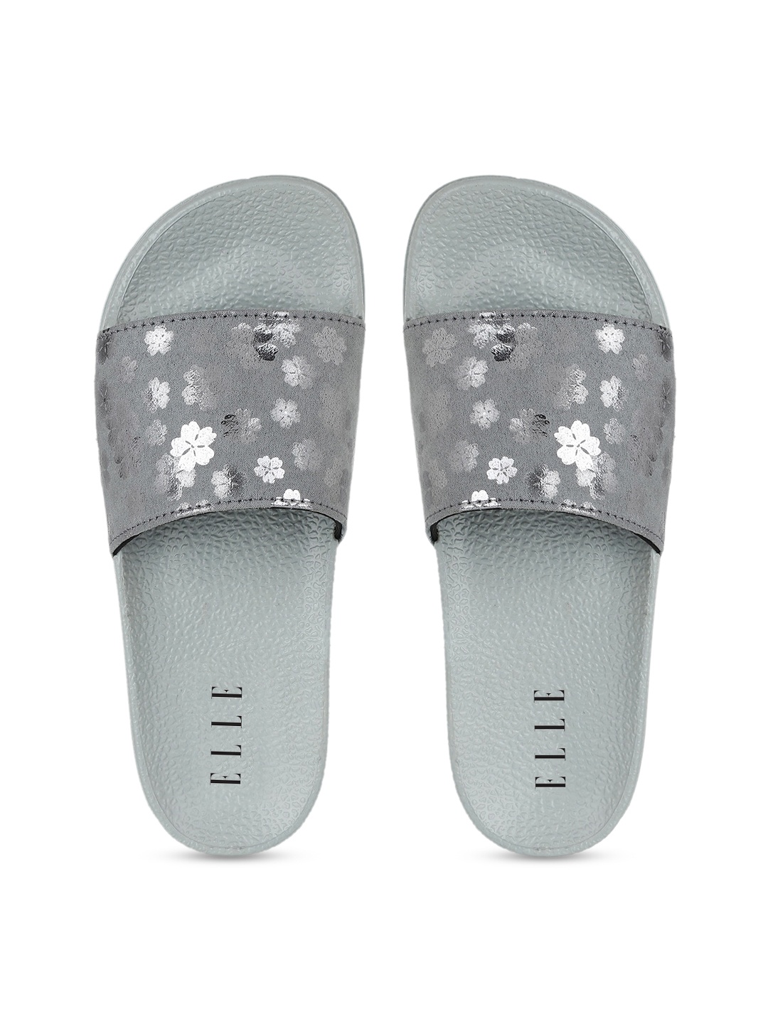 

ELLE Women Grey & Silver-Toned Printed Sliders