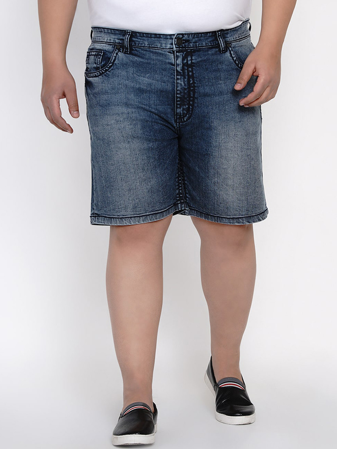 

John Pride Men Blue Washed Regular Fit Plus Size Denim Shorts