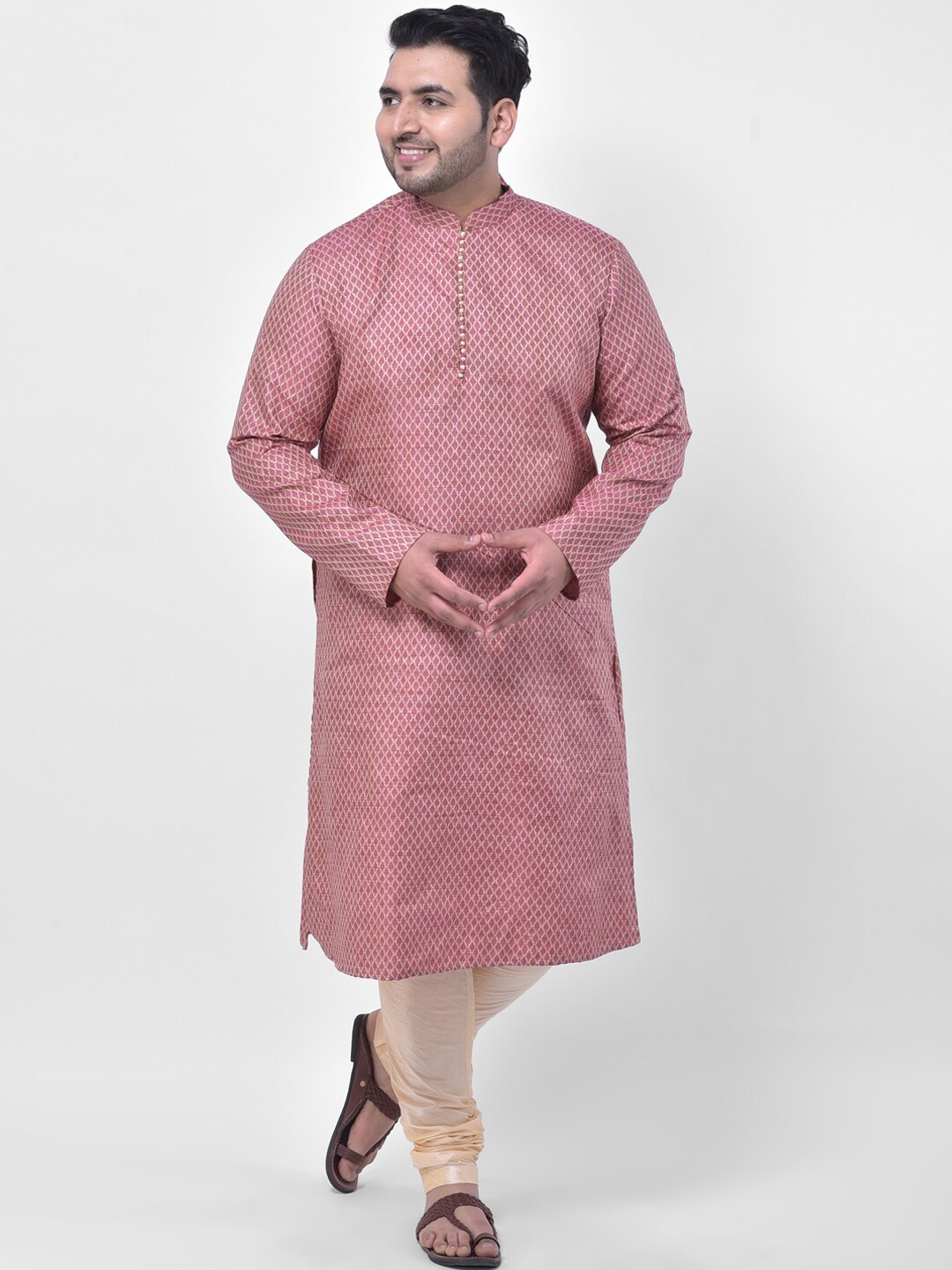 DEYANN PLUS Men Pink Woven Design Kurta with Churidar