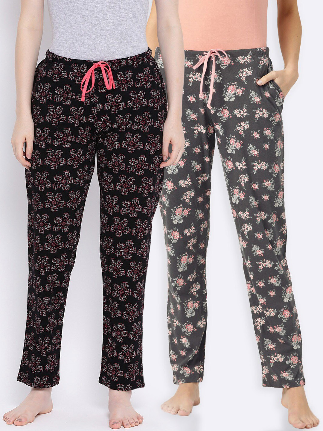 

Kanvin Women Pack Of 2 Printed Cotton Lounge Pants, Charcoal