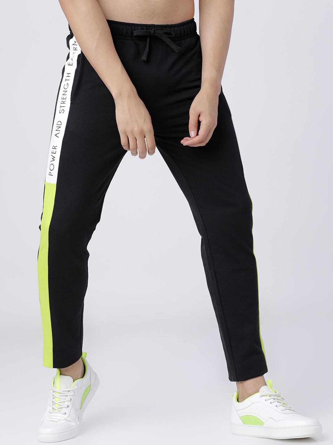 LOCOMOTIVE Men Black & White Solid Slim-Fit Track Pants