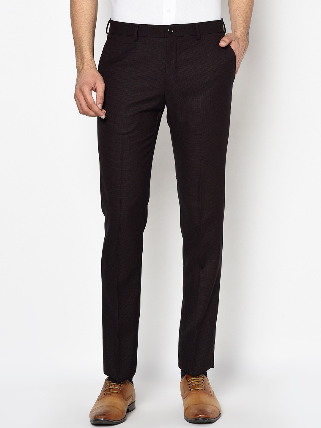 Blackberrys Men Burgundy B-95 Slim Fit Self Design Formal Trousers