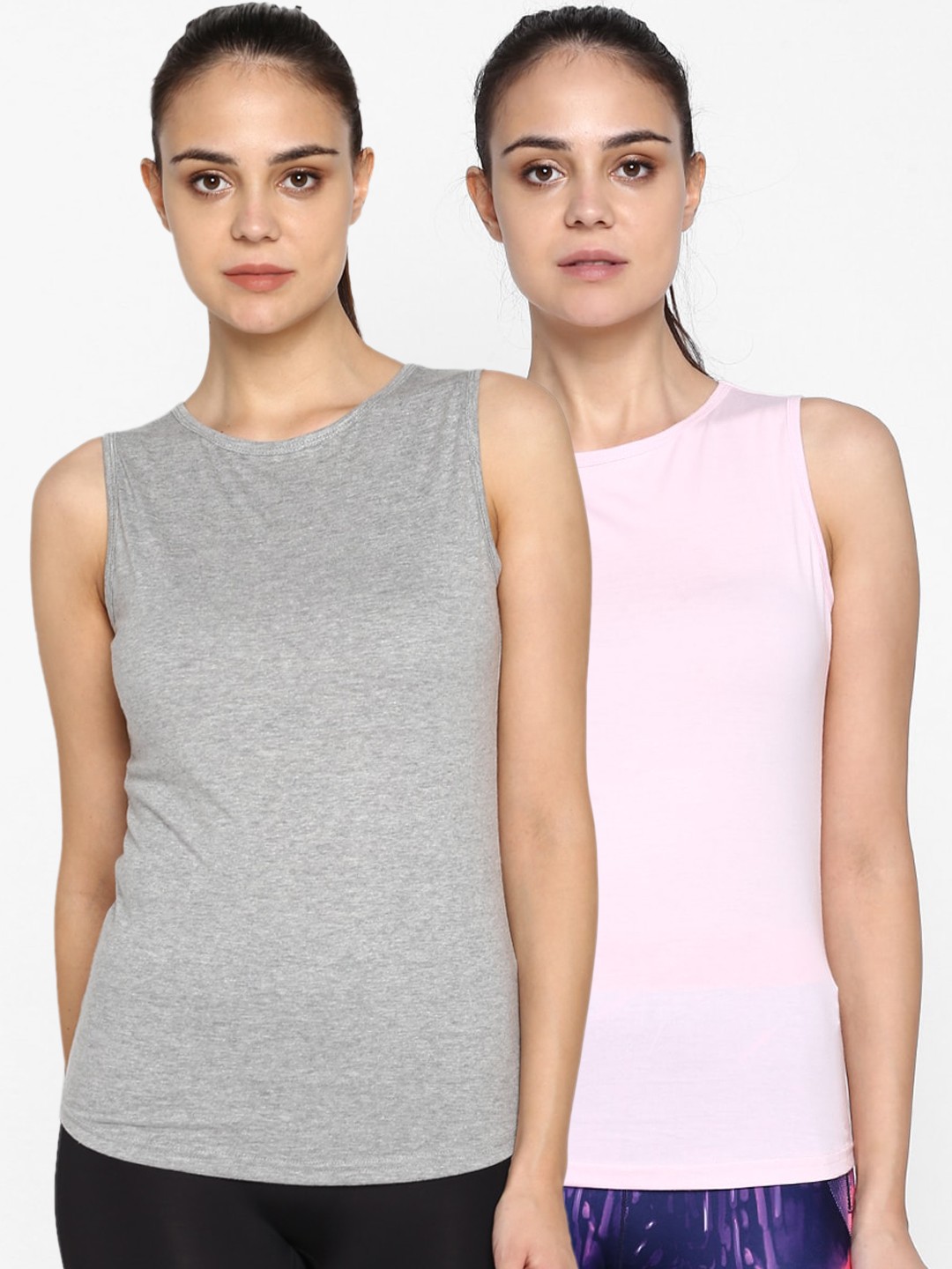 

appulse Women Pack Of 2 Solid Round Neck T-shirt, Grey