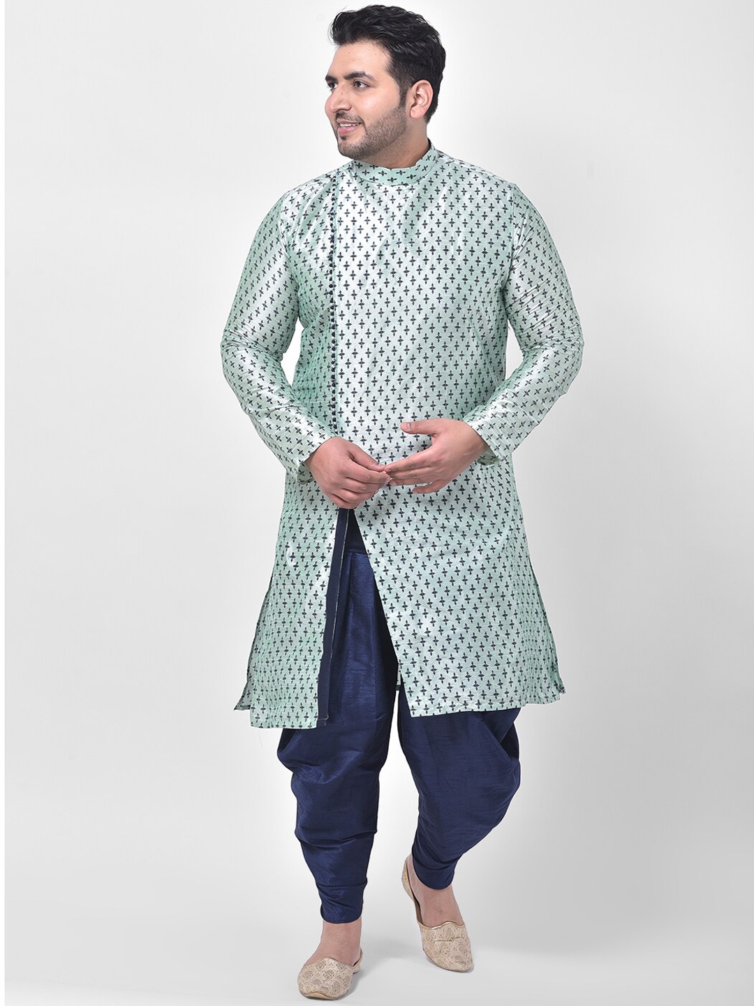 

DEYANN PLUS Men Green & Navy Blue Ethnic Motifs Printed Kurta