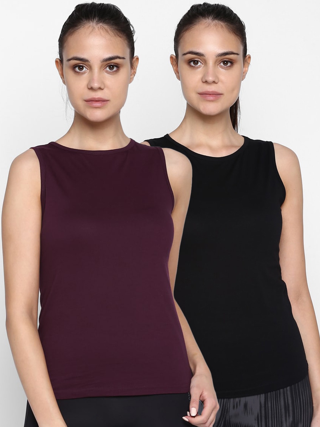 

appulse Women Multicoloured Pack of 2 Solid Round Neck T-shirt, Multi