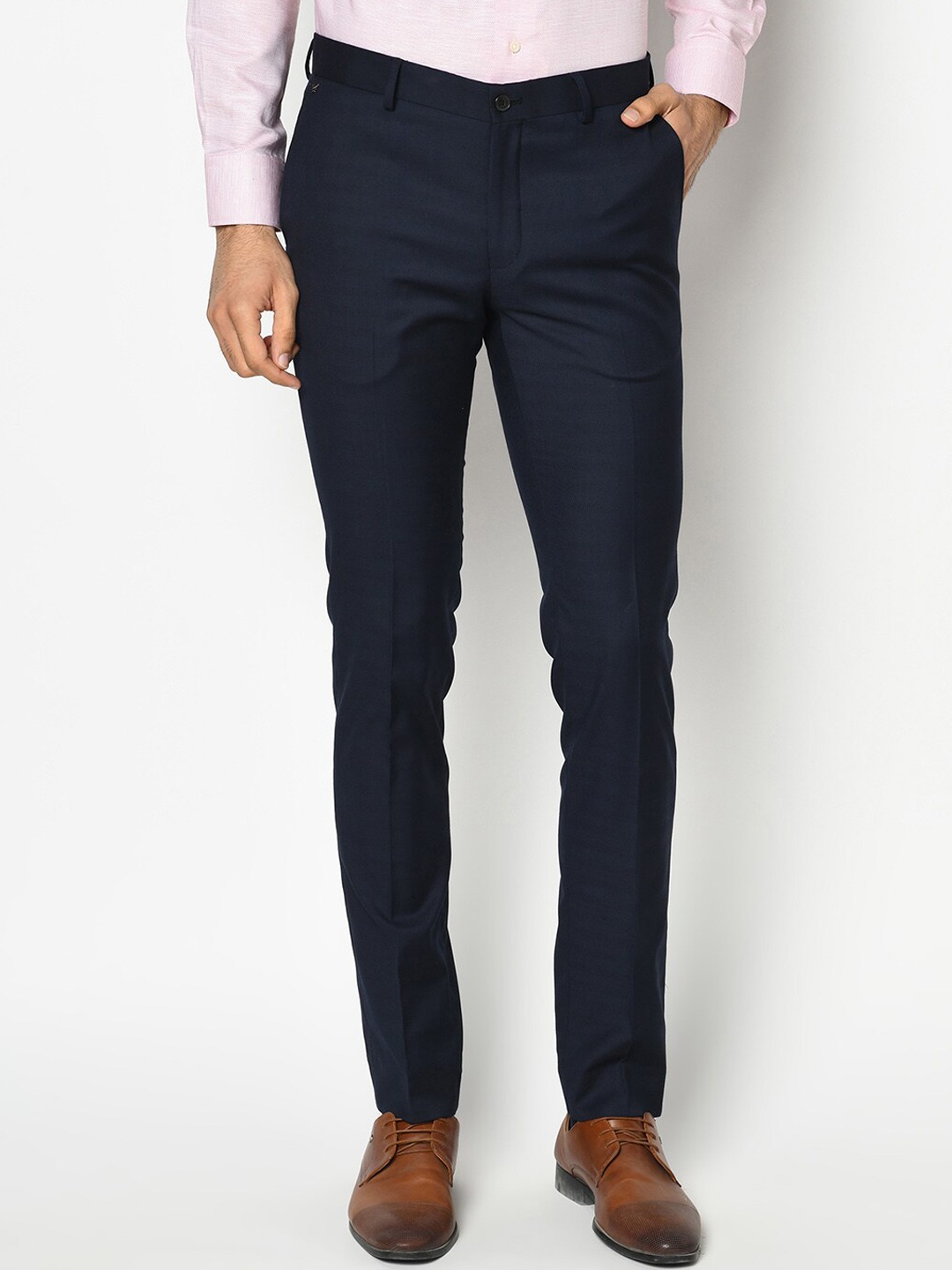 

Blackberrys Men Navy Blue B-91 Skinny Fit Solid Formal Trousers
