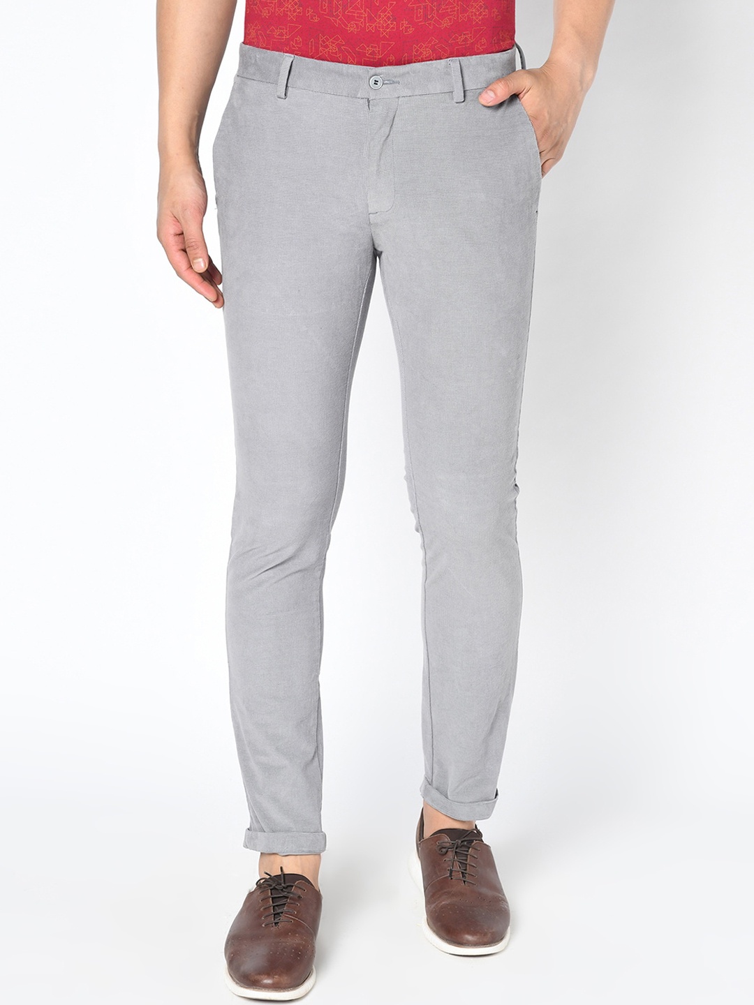 Blackberrys Men Grey B-91 Skinny Fit Corduroy Regular Trousers