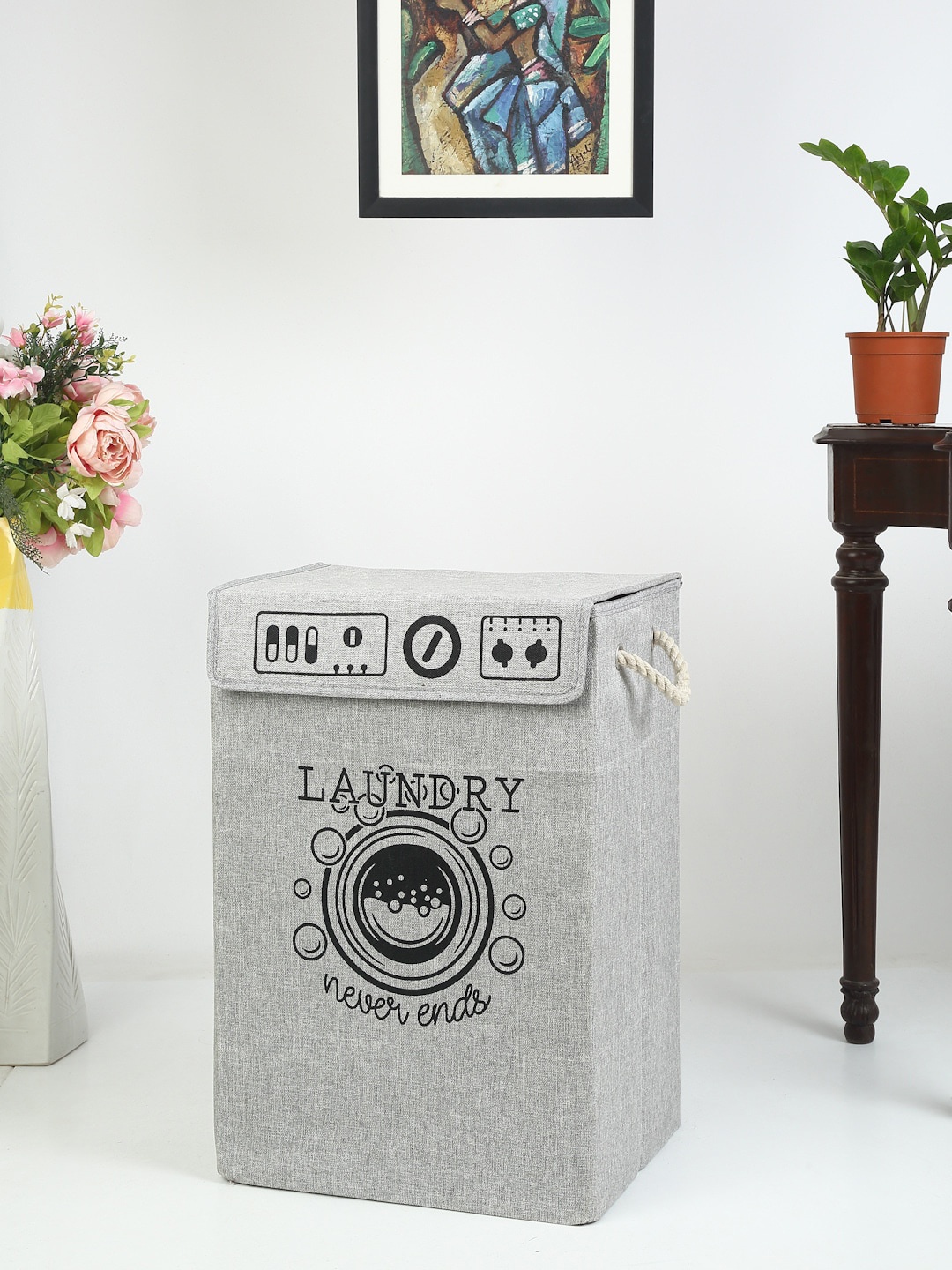 

HOSTA HOMES Grey & Black Printed Foldable Laundry Hamper