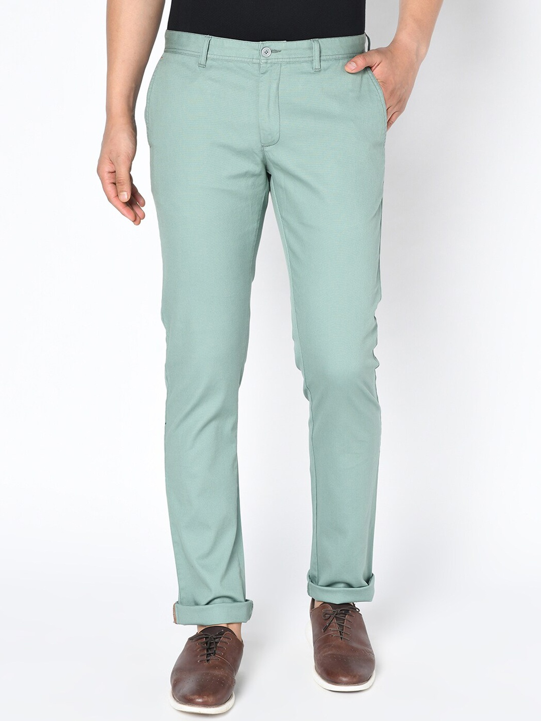 

Blackberrys Men Sea Green Slim Fit Solid Chinos