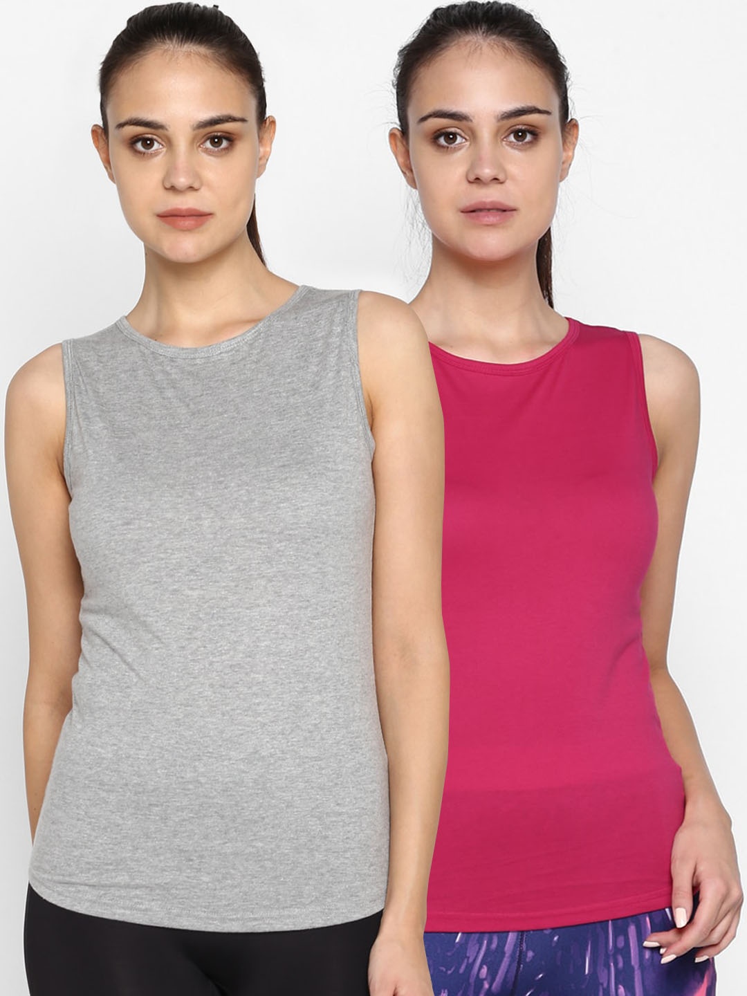 

appulse Women Pack of 2 Slim Fit Solid Round Neck T-shirts, Grey