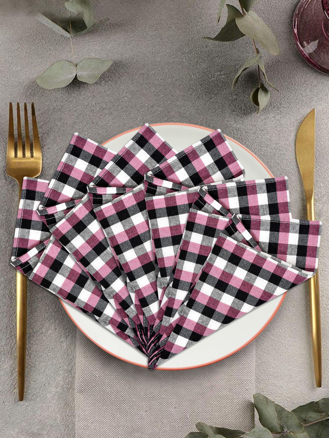 

Clasiko Set of 6 Pink & White Checked Table Napkins