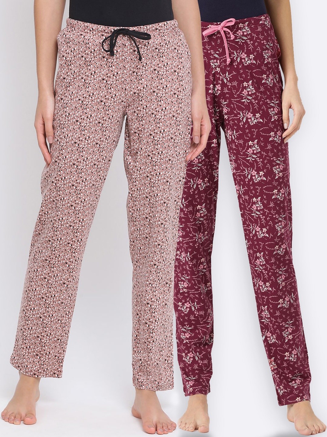 

Kanvin Women Pack Of 2 Printed Lounge Pants, Maroon