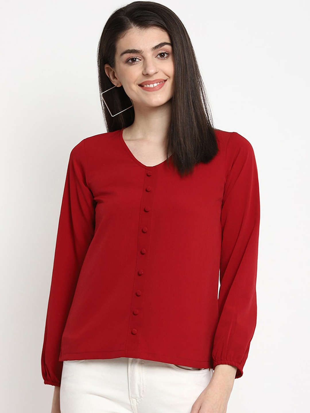 

Thread muster Women Red Shirt Style Top