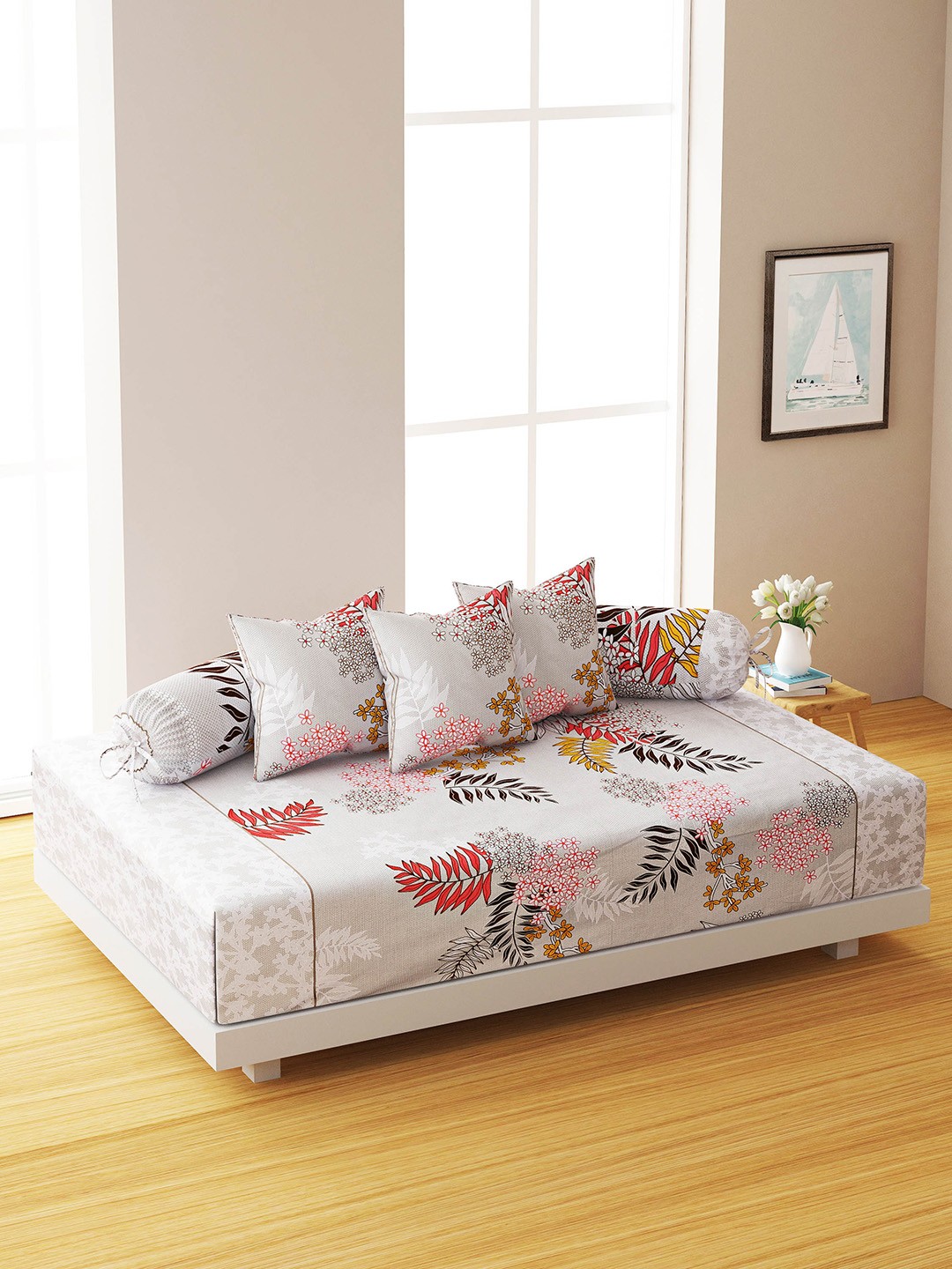 

SWAYAM Set Of 6 Off-White & Yellow Floral Printed Bedsheet With Bolster & Cushion Covers