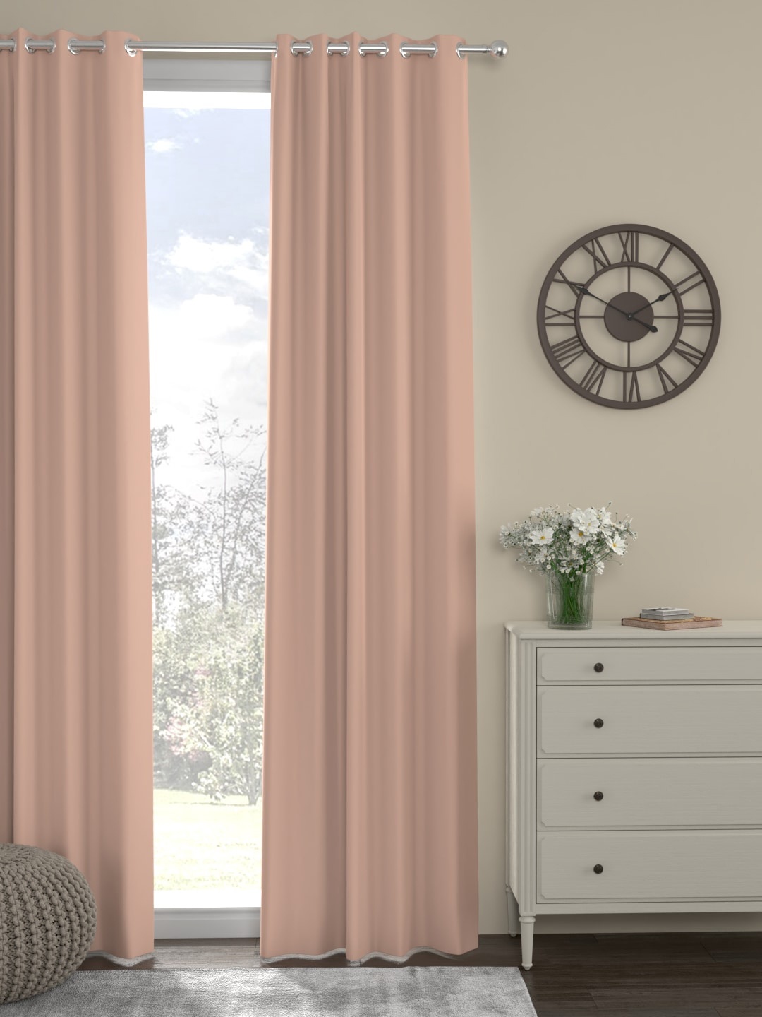 ROSARA HOME Peach-Coloured Single Blackout Door Curtain