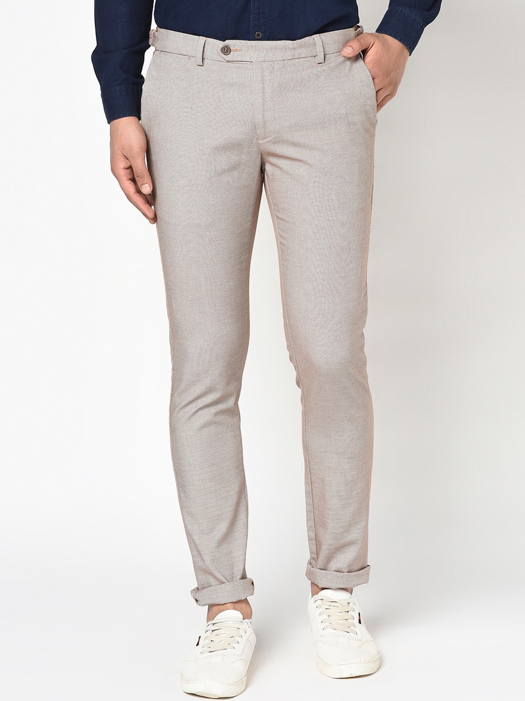 

Blackberrys Men Taupe B-91 Skinny Fit Solid Regular Trousers