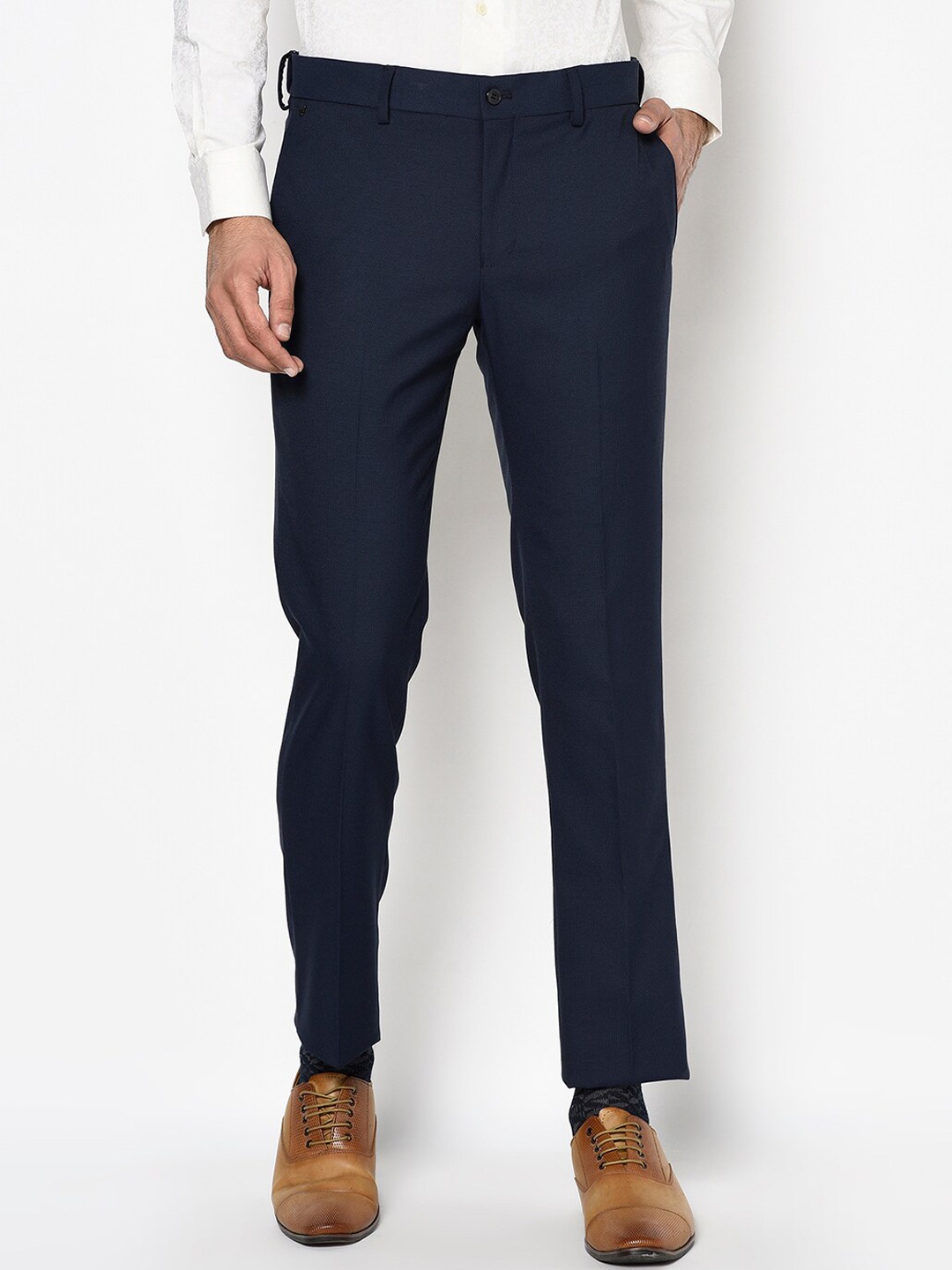 Blackberrys Men Navy Blue Slim Fit Solid Formal Trousers
